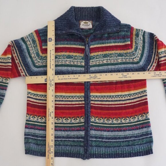 Vintage Tiara Blue Stripe Zip Front Knit Cardigan Cabincore Eclectic Grandpa M - Picture 3 of 9